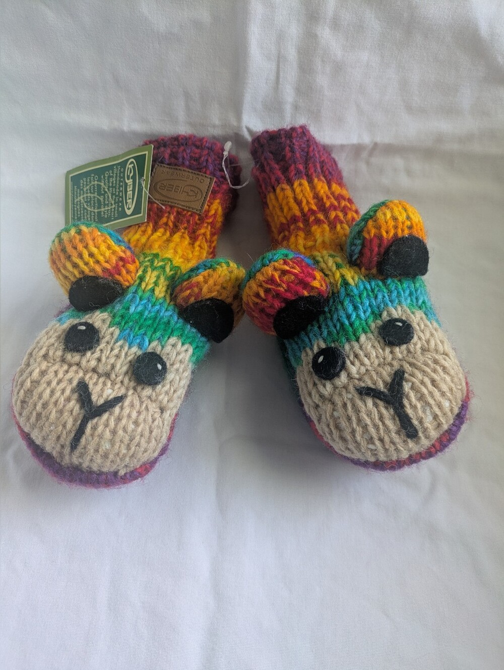 NWT Kyber Outerwear Kids' Handmade Wool Rainbow/Multicolored Monkey Mittens